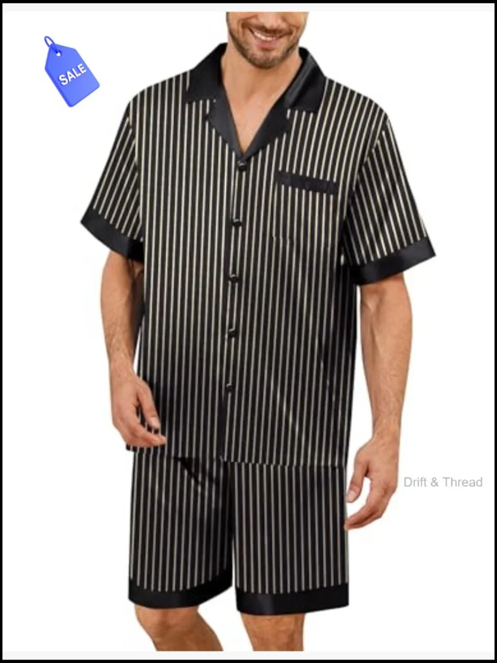 Men's Satin Pajama Set Short Sleeve Button Down Silk Pjs with Pockets Lounge